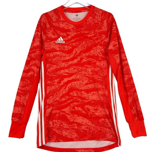 Adidas ClimaLite Pullover Tee Shirt Long Sleeve Orange Print Men's Size S - Picture 1 of 8
